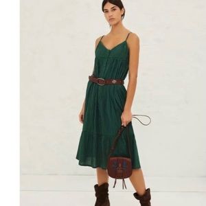 NWT BA&SH Ully Green Striped Textured Midi Dress Sleeveless Sz Lg Made In India